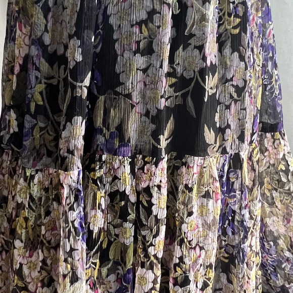 Anthropologie Purple Floral Maxi Patch Layer Strappy V-Neck Black Maxi Dress | 2 - Picture 5 of 12